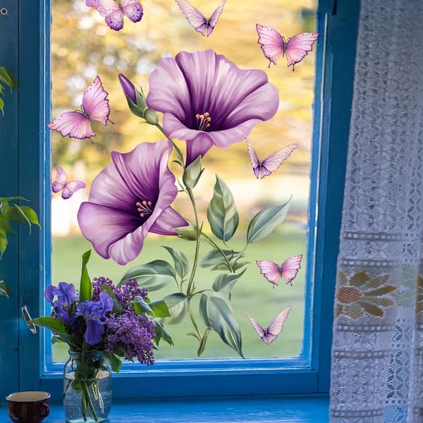 Statisk vindusdekor - 30x30 cm - Blomstermønster - PVC - D - Ingen lim nødvendig