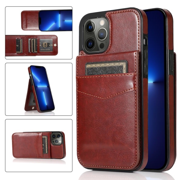 Iphone 13 Pro Max -korttipaikka Puhelin Kickstand Case Pu Läderbelagd Tpu Cover Brown