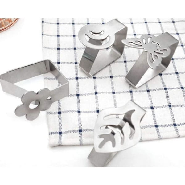 Set med 4 fjärilsformade dukklämmor i rostfritt stål för bordsduk, rostskyddande stål, silver 2,6,5 * 5 cm