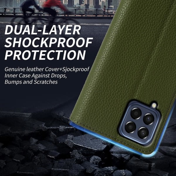 För Samsung Galaxy M33 5g (global version) Cover i äkta kohudsläder Litchi Texture Stand phone case Grön