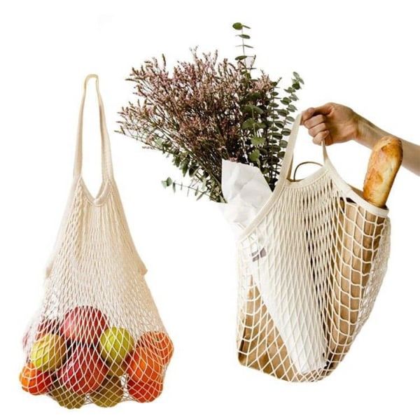 3-pakke mesh bomullsrep handleposer (30*35*10cm), gjenbrukbar mesh Market Tote Bag Organizer for dagligvarebutikkhandlere Produser oppbevaring Strandleker Frukt Grønnsaker