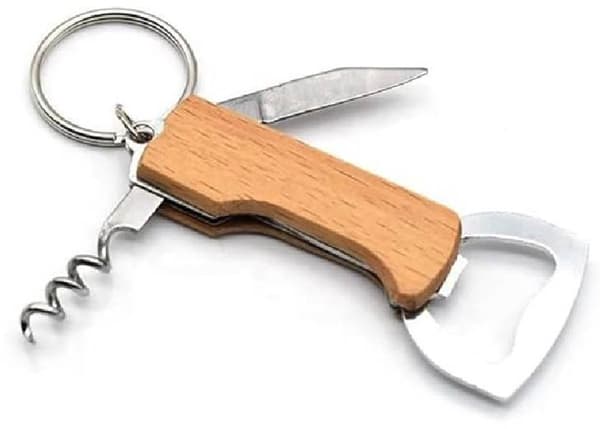 2-pack Multifunktionell Ölflasköppnare Nyckelring med Trähandtag ...
