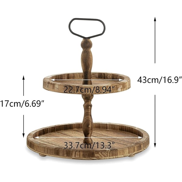 CDQ Tårtställ i 2 våningar, runt födelsedagsbröllopsställ, ljusbrunt