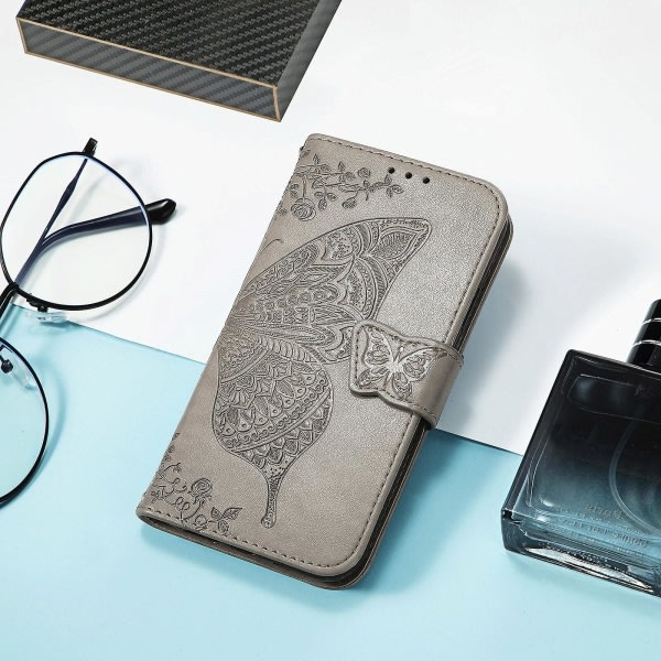 Kompatibel med Iphone Xr Case Flip Cover Emboss Butterfly Soft Tpu Shockproof Shell Slim - Grå null none