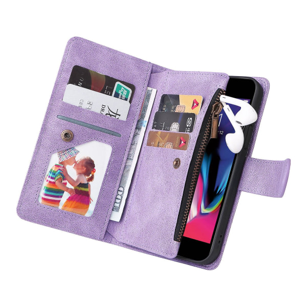 Case För Iphone 8 Plus/7 Plus Läder Flip Folio Case Med Kreditkortshållare Pengar ficka Magnetiska knappar Case Stöd Stötsäker Purple A