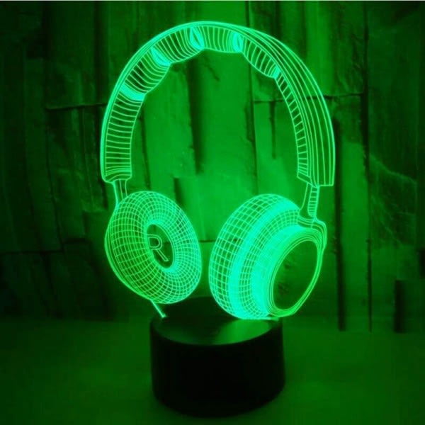 Hodetelefoner Headset 3D Illusion Lampe 16 Farge Nattlys, Smart Touch Sensor & Fjernkontroll Sengelamper Hjemmeinnredning Barn