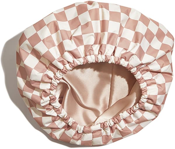 Dusjhette med satengfôr, vanntett polyester, justerbar gjenbrukbar romslig passform for kvinner og menn, langt hår, khaki