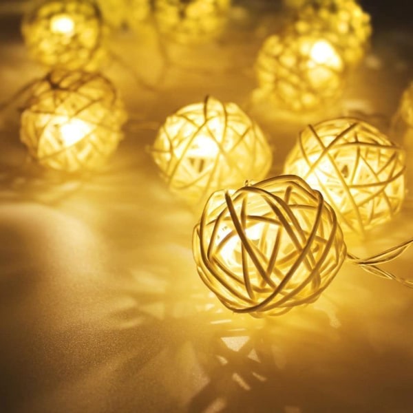 CDQ Rattan Fairy Lights Solar Warm White, 20 LEDS 5M 8 Modes Outdoor