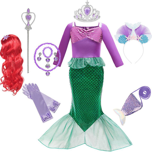 Disney Lille Havfrue Ariel Prinsesse Kjole Til piger Kortärmad Tyll Kostym 9-10T Ariel56D