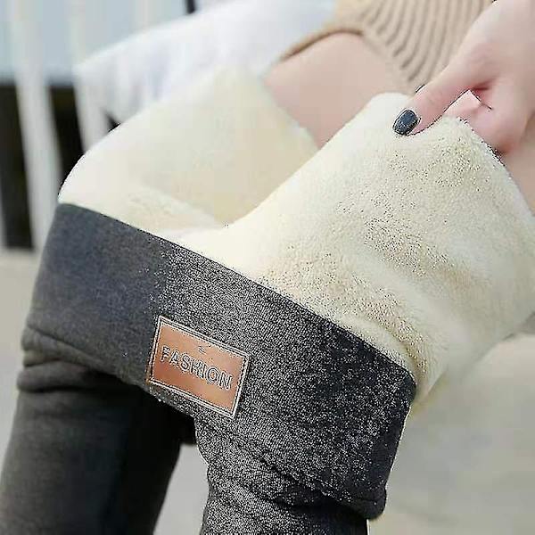 Vinter Sherpa Fleecefodrade Leggings för Kvinnor Hög Midja Stretchiga Tjocka Cashmere Leggings Plysch Varm Thermal - Perfekt Grå Grå L Grey L