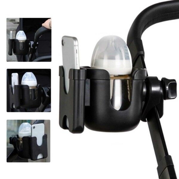 Barnevognsholder til Mobil og Flaske - Mobilholder Flaskeholder Barnevogn sort black