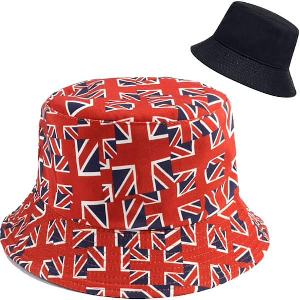 Söt bucket hat strandfiskarhattar för kvinnor, vändbar dubbelsidig användning Union jack Small