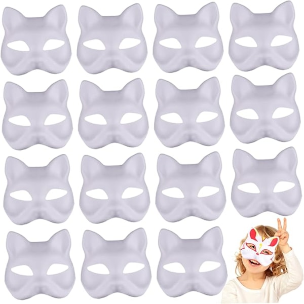 Kattmaske, Kattmaske 15 stk Halv Revmaske Hvit Therian Maske Diy Malbar Blank Maske for Holloween, Maskeradeball, Cosplay