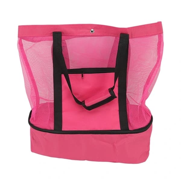 Mesh Beach Bag Multifunction Top Zipper Freshness Durable Tote Bag for Beach Garden Camping Red