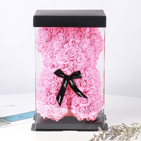 Rosbjörn i Klar Presentask - Alla Hjärtans Dag Mors Dag (Rosa, 25 cm / 10 tum)
