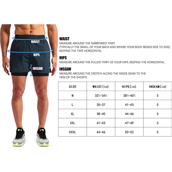 2 in 1 löparshorts för män, snabbtorkande gym atletisk träning XXL zdq