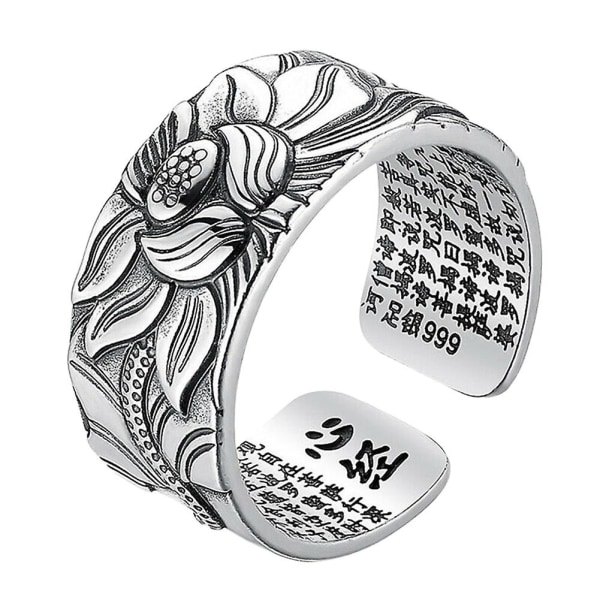 99 Silver Lotus Ring med Hjärtasutra Justerbar Open End Finger Ring Smycken Presenter