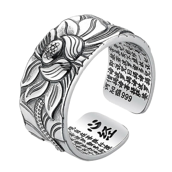 99 Sølv Lotus Ring med Hjerte Sutra Justerbar Open End Finger Ring Smykker Gaver