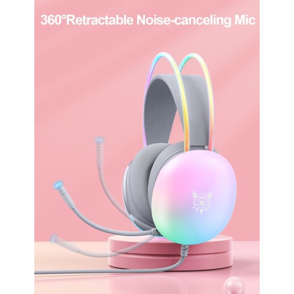 Spelheadset med mikrofon - Trådbundna RGB Rainbow Gaming-hörlurar för PS4/PS5/MAC/XBOX/laptop, lätta över Ear-hörlurar