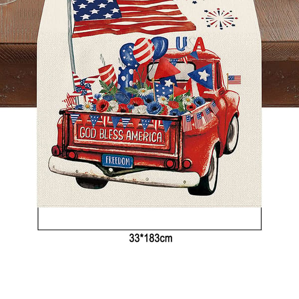 Versatile Burlap Linen Table Runner with Patriotic Theme for Independence Day Decorations, Easy-Care Runner with Vibrant Red Accents