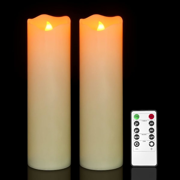 2 stk. LED Bloklys, Ægte Voks 25cm med Fjernbetjening til Boligindretning 3 x 25 cm (2 stycken) 3 x 25 cm (2 stycken)