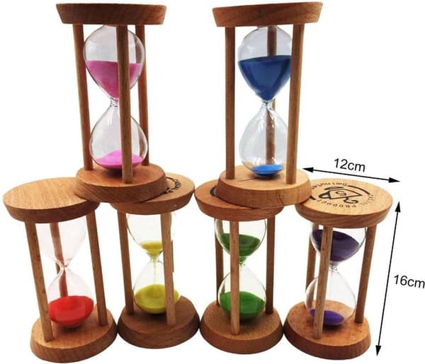 Sand Timer Sæt med 6 Træ Timeglas Timer 30s 1 2 3 5 10 Minutter Farverigt Sandur til Børn Tandbørstning Læring Madlavning Spil
