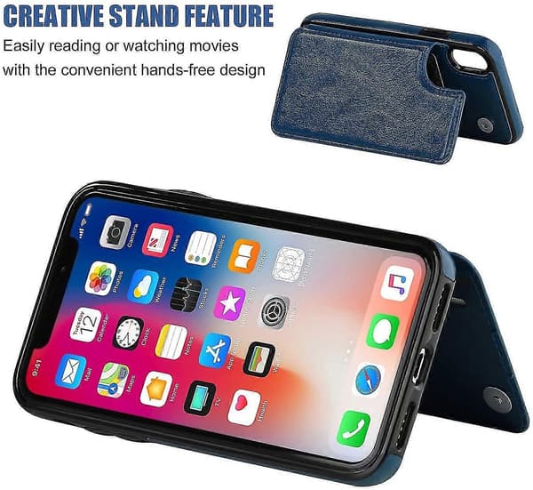 iPhone Xs iPhone X Plånboksfodral med Korthållare, Dubbelt Magnetlås - Blå_tfrf