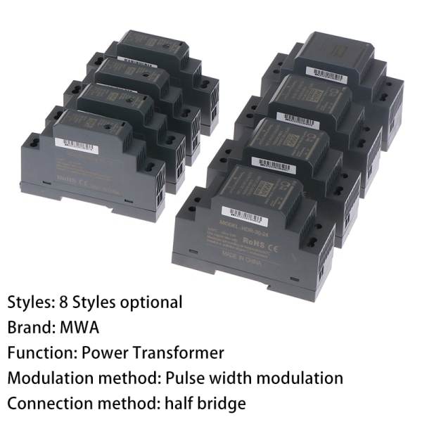 Skinneskiftende strømforsyninger DC HDR-15W/30W-5V/12V/15V/24V Hal sort HDR-30-15V/2A