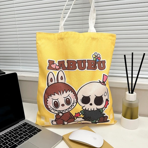 Labubu Canvas Väska Dam Student Söt Tecknad Shoppingväska Casual Axelremsväska The Monsters Utomhus Rese Användning YB13G(FMY) YB13G party BUBU YB13G party BUBU 35cm 40cm