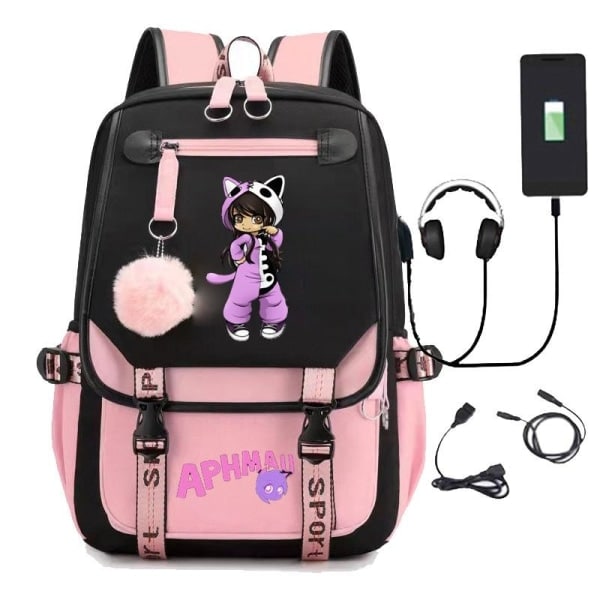 Aphmau reppu lapsille, reppuja, reppu USB-liitännällä, 1 kpl, vaaleanpunainen rosa