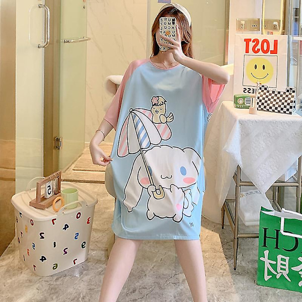 Sanrios Kawaii Cinnamoroll Is-Silke Nattlinne Sommar Kortärmad Tunn Mellanlång Plus Size Lös Pyjamas XL-storlek-170CM XL-size-170CM R2259