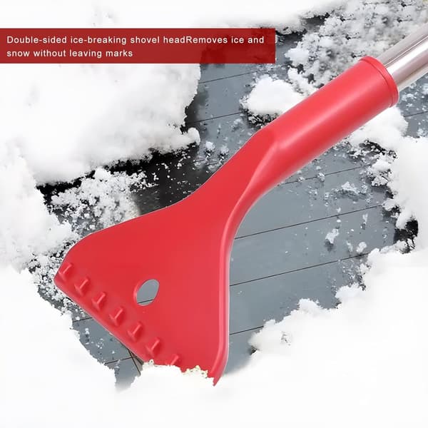 Ice scraper/snow brush with long handle - 62 cm - Red plastic - Detachable - With ice spade & window scraper - Winter accessory for car