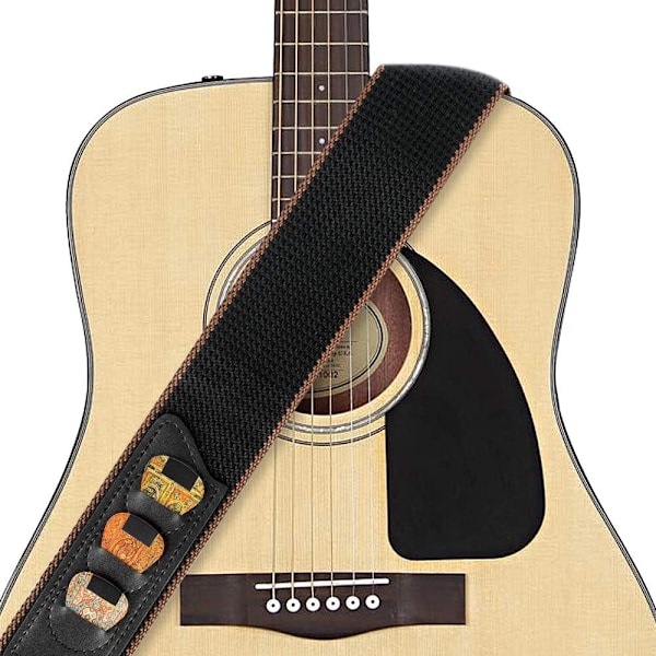 Gitarrrem, 100% Mjuk Bomullsrem med 3 Plektrumhållare för Bas, Elgitarr och Akustisk Gitarr (Svart) Black