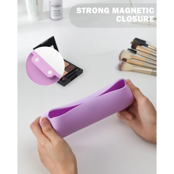 Silikon makeup borstehållare med magnetisk stængning - Bærbar kosmetisk organizer - Violett