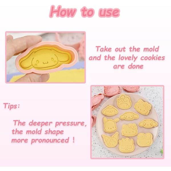 8-delt mini tegneserie kakeskjærer for baking, 3d opphøyde pepperkakeformer, egnet for frosting, molds