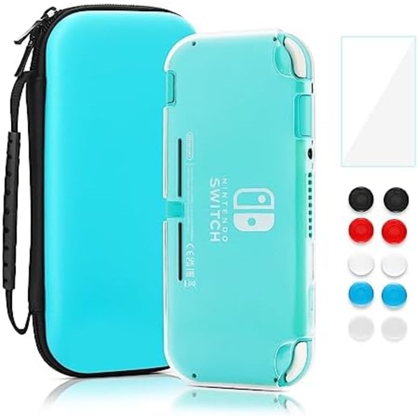 RHOTALL Switch case för Nintendo Switch Lite, enfärgad bärbar case 4 i 1 tillbehörssats med case, genomskinligt skydd Green