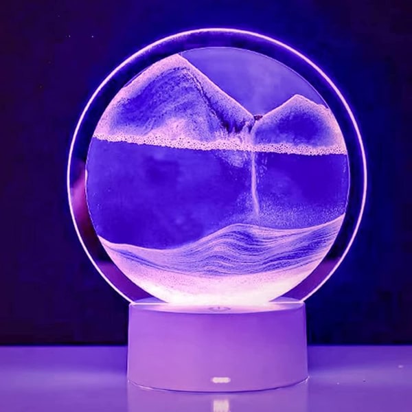 3D Rörlig Sand Kreativ Konst Flytande Bordslampa, RGB Färgbyte