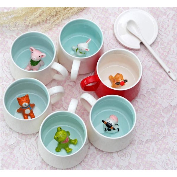 Lemon Park Surprise 3D kaffekopp Djur inuti 12 oz med ko, håndlaget keramikkkopp, jul, bursdagsoverraskelse for venner Familie (12 oz)