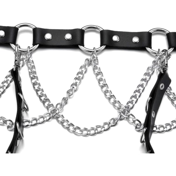 Heyone Lädersele Midjebälte Punk Justerbar Gothic Metal Chain Tofs Strumpebandsbälte för kvinnor