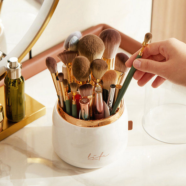360° roterende makeupbørsteholder - bærbar skrivebordsmakeup-arrangør - lysegrøn - one size