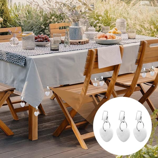 8 dugvægtsclips - 4*4 cm, marmor og hjerteformet - til picnic, camping, bryllup - hvid