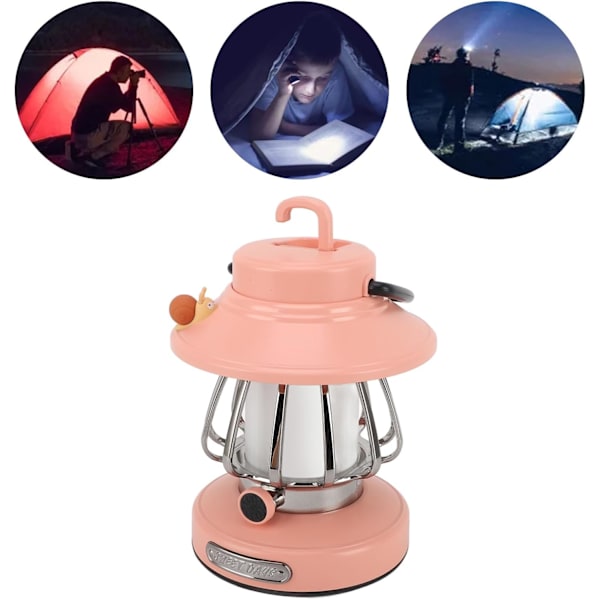 LED-ladattava vintage-hevoslamppu, söpö ulkoilma-retkeilylamppu, kannettava mini-etanalamppu, uusi ponilamppu 3-asentoisella himmennyksellä ja muistitoiminnolla. Pink