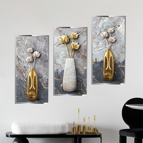3D Vas Lotus Väggdekaler, Ramlös Självhäftande Väggkonst Dekor Set om 3, 3D Vinyl Väggkonst Dekal Heminredning Vägg