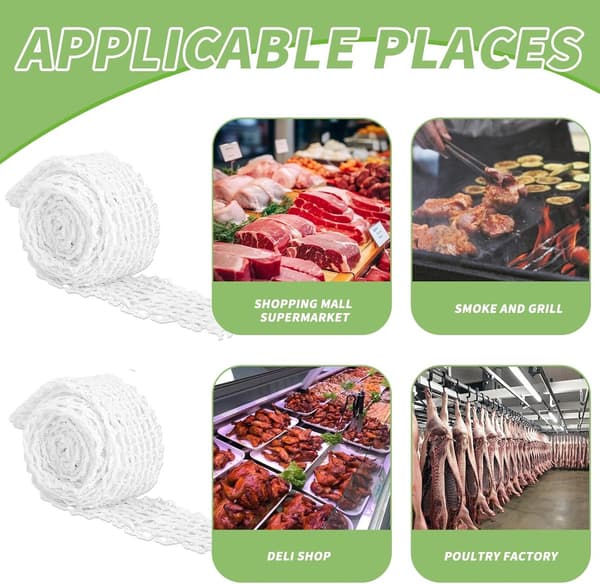 2 köttnätsrullar - 3m elastiskt steknät, korvnät, kökssnöre - för matlagning, rökning, hängande kött - vit