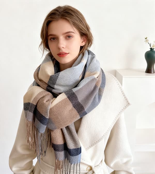 Vintertørklæde til kvinder Blødt Oversized Plaid Kvast Sjal Wrap til afslappet eller formel brug Blå Brun 208 x 70 cm Style 4