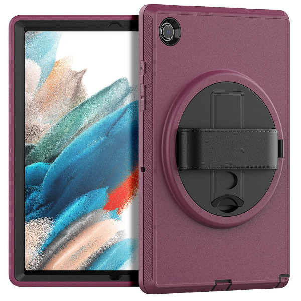 För Samsung Galaxy Tab A8 10.5 (2022) Hårt Pc+tpu Cover Kickställ Flerskiktsskydd Anti-drop Case med handtagsrem/penna Deep Rose ingen