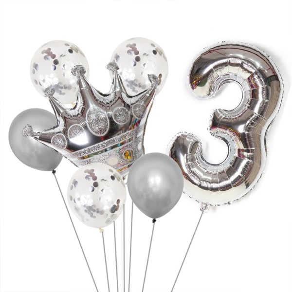 Fødselsdagsdekorationer - sølvtalballon og konfettiballoner