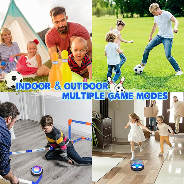 Hoverhockey- och Fotbollssats för Barn med Mål, Laddningsbar Flytande Luftfotboll med LED-Ljus och Skumkant, Inomhus- och Utomhussporter