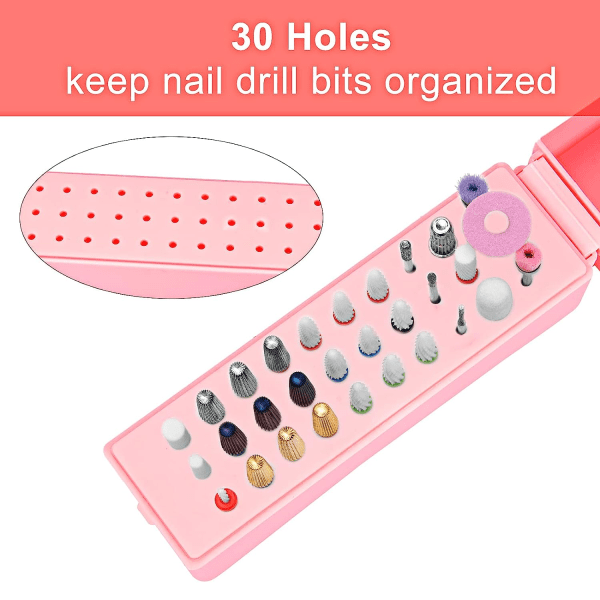 CDQ Spikborrholder Dammtät stativ Displayer Organizer Beholdere 30 huls manikyrværktøj (Inkluderet intet nagelborr, rosa) Pink