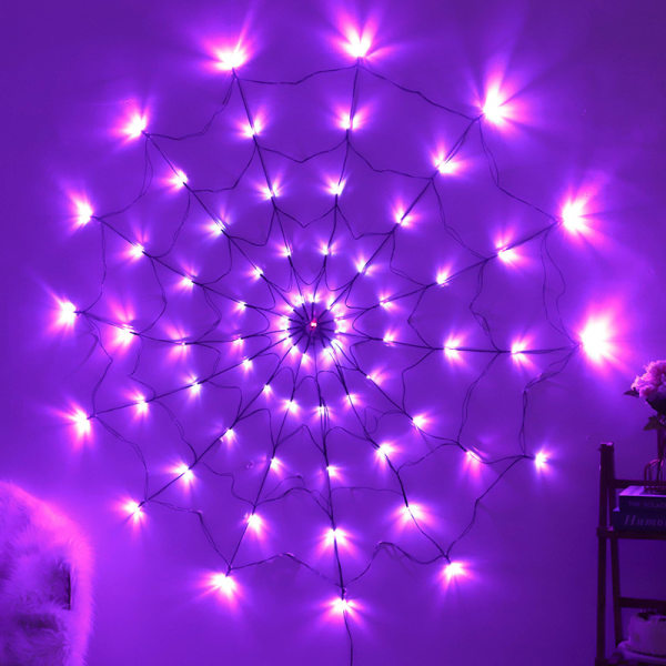 Halloween LED-lyslenke skrekk atmosfære arrangement edderkoppnett fjernkontroll dekorasjon lys oransje lys